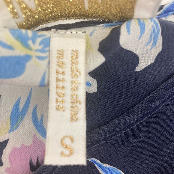 Yumi Kim Shacara Silk Blouse S Floral Crochet Trim Cinched Waist V-Neck - Picture 14 of 16